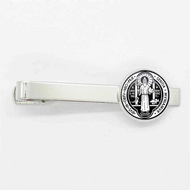 Saint Benedict Medal Tie Clip Catholic San Benito High Quality Clip Round Handmade Jewelry Glass Gem Clips Gift W250604