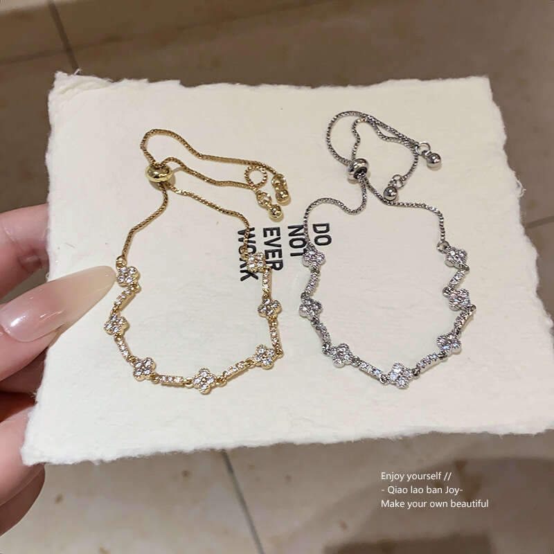 Luxury jewelry designer clover bracelet Real Gold Plated Hollow Flower Bracelet Korean Style Light High-end Adjustable Fashion Commuter Versatile Jewe