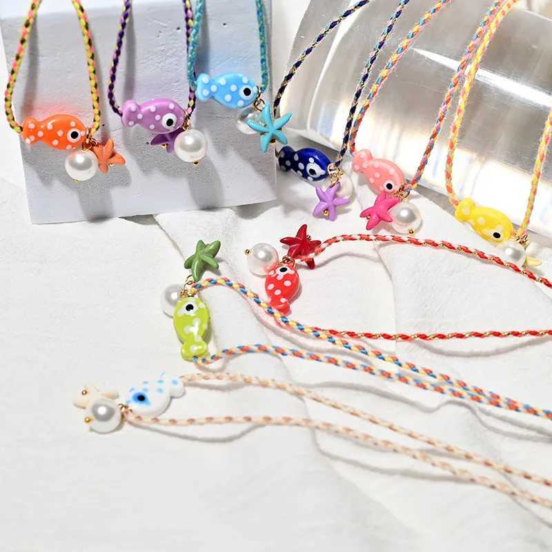 Bohemian Ceramic Colorful Fish Pendant Necklace for Women Adjustable Multicolored Rope Choker Perfect for Summer Beach Vacation XJ250604