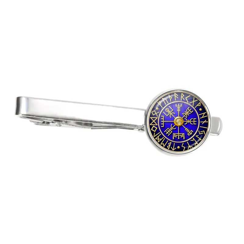 1pc Nordic Vikings Compass Runes Mens Glass Cabochon Tie Clip for Men Silver Color Metal Tie Clamp Pins Father Husband Gifts W250604