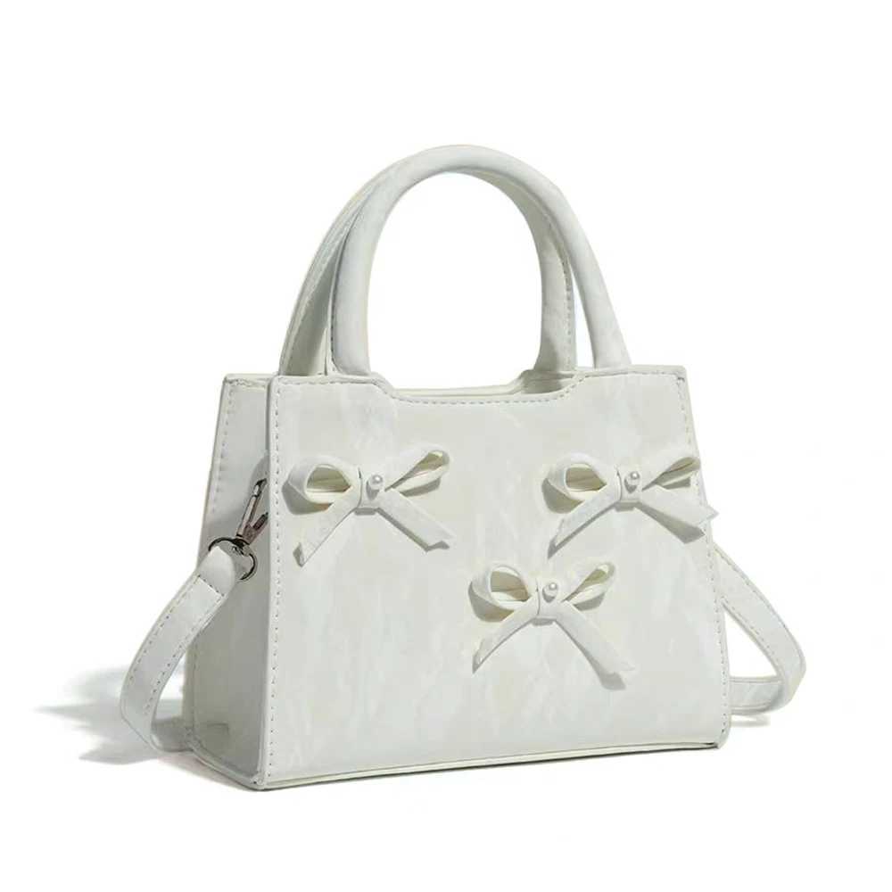 Luxury Women Bow Cute Shoulder Bag Crossbody Small Handbag for Women White Fashion PU Leather Square Bag For Daily Parties NewXJ250620