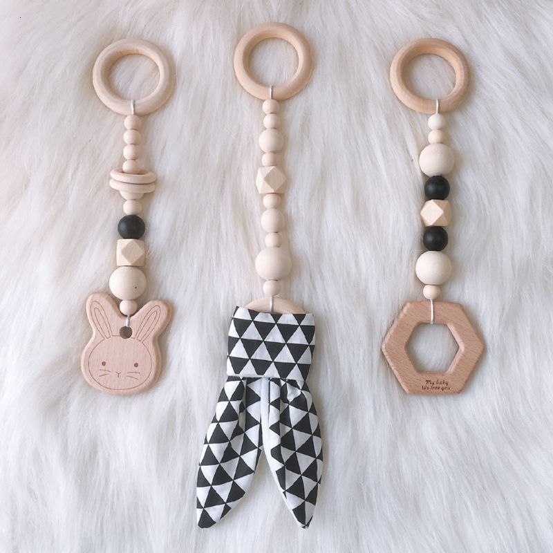 Nordic Cartoon Baby Wooden Rabbit Ear Toy Pendant Gym Fitness Rack Ornament Toddler Infant Room Decorations y250517z