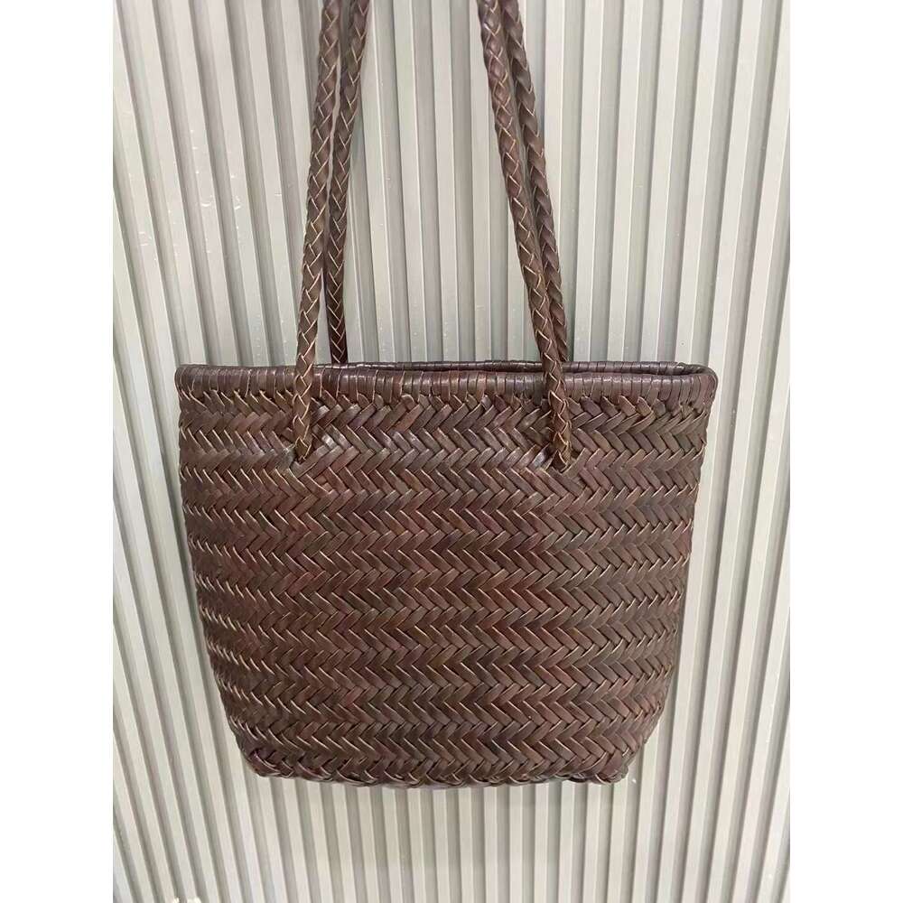 Woven Bag Leather Spring Summer New Top Layer Cowhide Handwoven Tote Large Capacity Women S Shoulder Beach Bag Soft Woven Tote