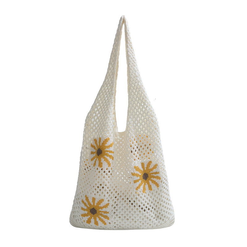 designer casual bag 2025 New Embroidered Women's Shoulder Bag Commuter Large Capacity Bag Knitted Bag Women's Woven Hollow Bag