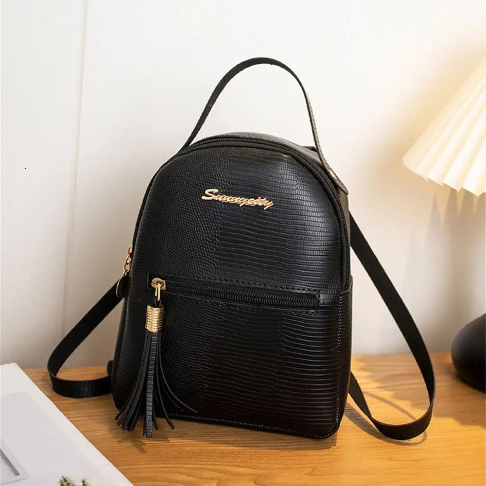 PU Leather Shoulder Bags Stylish Multi-function Large Capacity Small Backpack Solid Color Handbag Female 250530