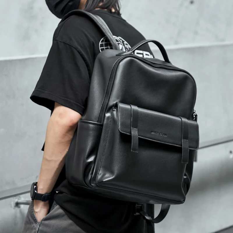 Travel Backpack Men High Quality Casual PVC Leather Waterproof Backpack Multifunction Large Capacity Bag Business School Fashion W250603