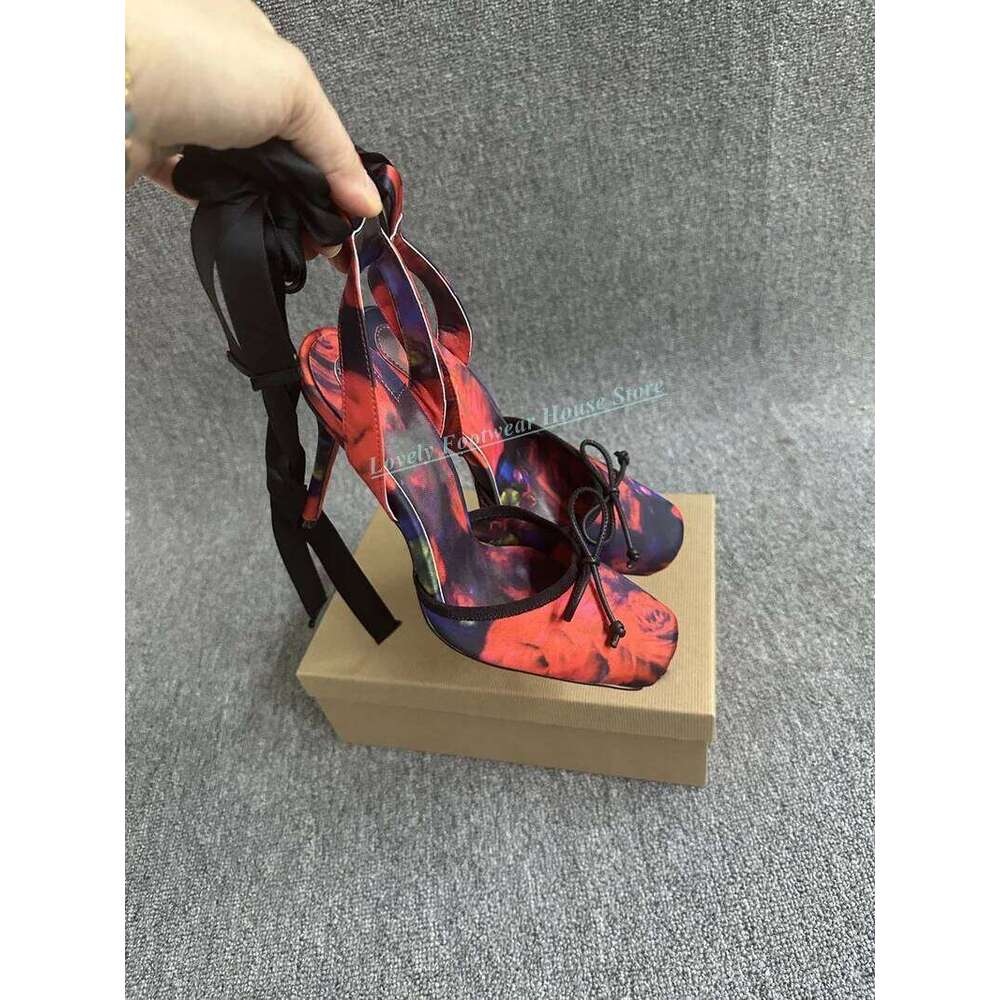 Graceful Woman Thin High Heel Ballet Dancing Female Lace Up Square Toe Comfortable Summer Party Sandal Shoes
