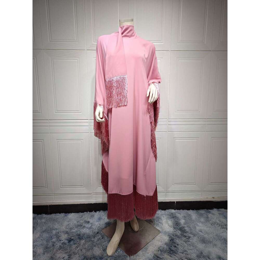Mq061 Muslim Women Batwing Sleeve Tassel Kaftan High Fashion Dress Modest Party Gown B5