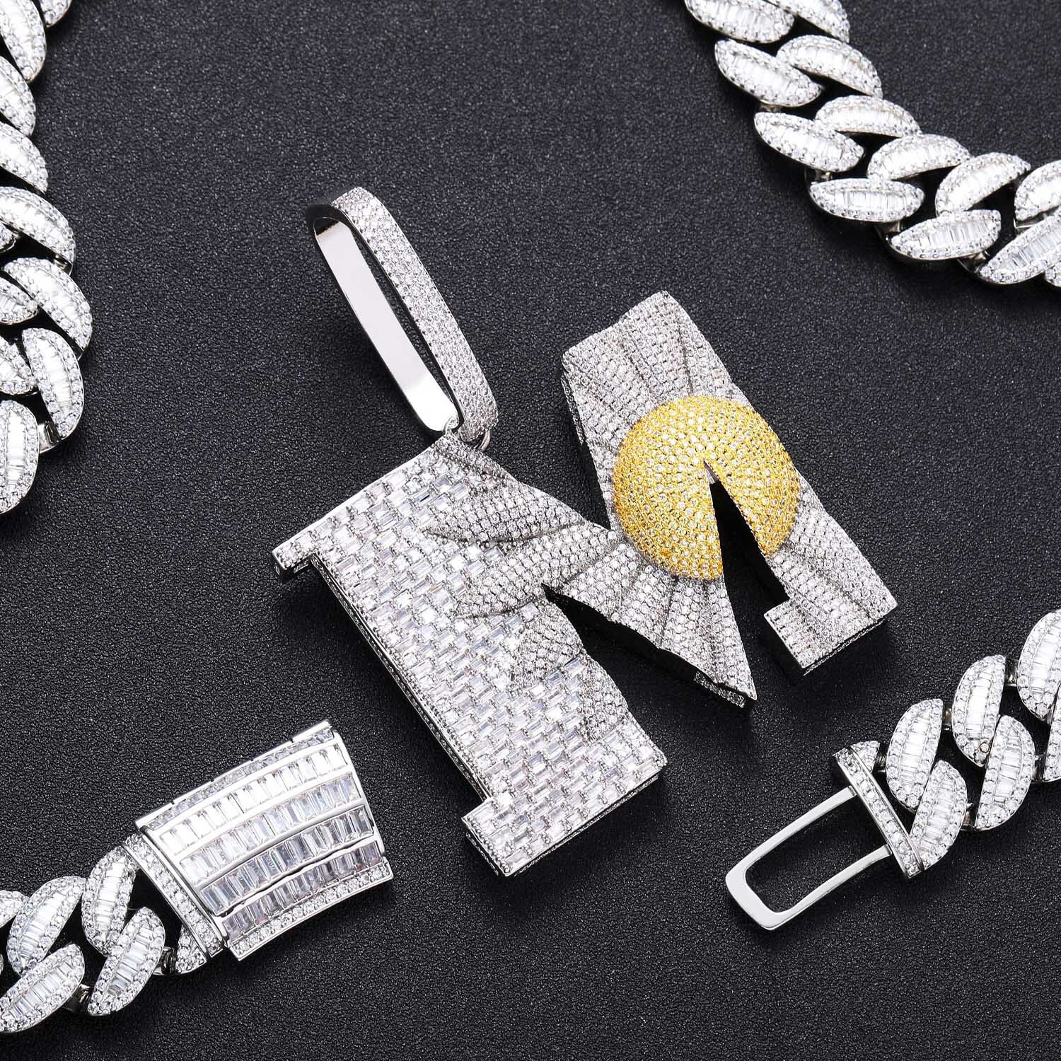 KnowKnow Same Style M Small Daisy Hip-Hop Necklace Mens Pendant T Square Full Moissanite Inlaid Personality Mens Necklace