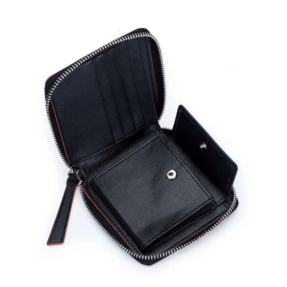 Genuine Leather Patchwork Color-Block Short New Large Capacity Multi-Card Slot Zipper Wallet Cowhide Coin Purse for Women