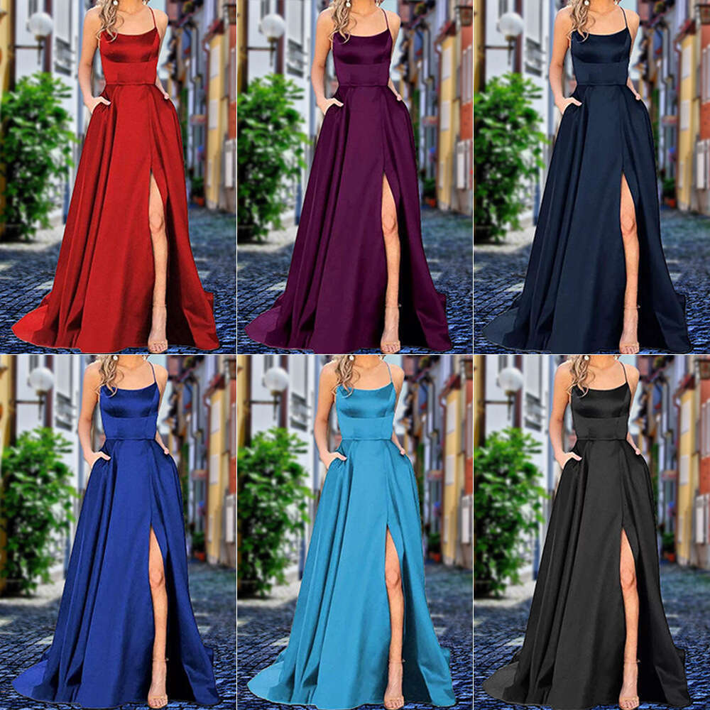 Solid Color Long Slimming Off-Shoulder Fashion Bridesmaid Group Evening Dress B5