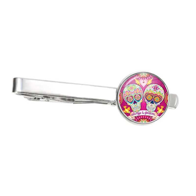 Vintage Skeleton Men Tie Clips Round Glass White Skull Design Tie Clips Wedding Gift Shirt Suit Fashion Jewelry Accessories W250604