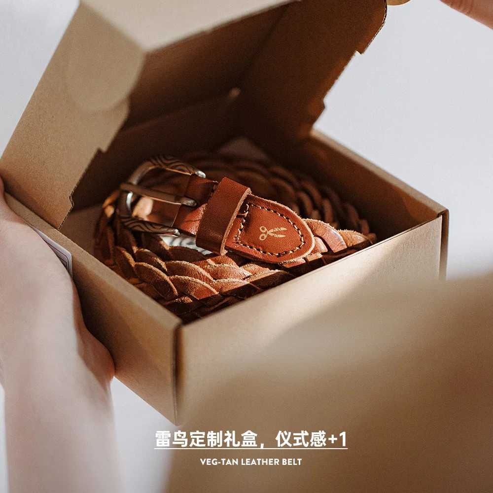 Vintage Veg-Tan Cowhide Braided Belt for Women Leather Belt Simple Accessory Belts with 3 Strands of Weaving Craftsmanship W250604