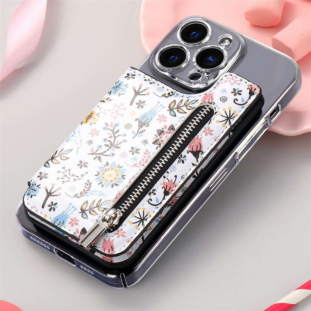 Multifunctional Phone Sleeve Painted 3M Adhesive Back Wallet Case Insert Stand RFID Zipper Card Holder