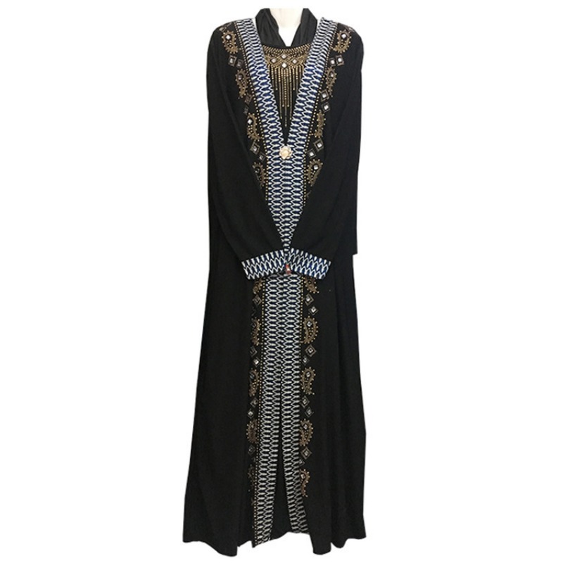 Eid Dubai Long Sleeve Rhinestone Women Muslim Dress Breathable Black Floral Embroidered Cardigan Robe Modest Islamic Abaya X250610