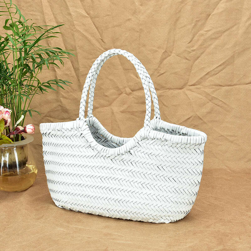 Woven Bag Leather Dragon Diffusion First Layer Cowhide Woven Genuine Leather French Style Basket Ins Internet Celebrity Women S Bag Soft Woven Tote