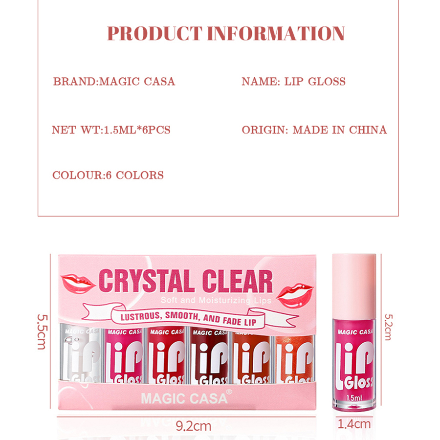 Six Colour Lip Oil, Watery Mirror Lip Glaze Set, Liquid Lipstick Moisturising Lip Gloss, Multi-Colour Lip Balm Highly Pigmented Tinted Lip Oil DH1002