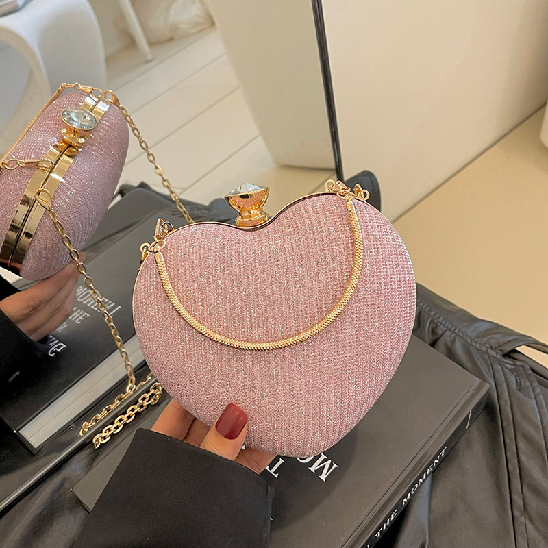 Style 2025 New Chain Crossbody Bag Hot-Selling Handbag Shoulder Heart-Shaped Bag with Inlaid Diamonds Metal Handheld Crossbody Bag New Free Delivery D