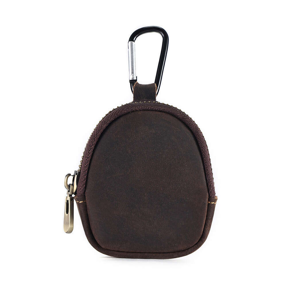 Genuine Leather Mini Coin Purse First Layer Cowhide Zipper Shell Data Cable Bluetooth Earphone Storage Bag for Men