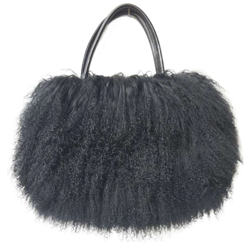 Winter Women Real Mongolia Lamb Handbag Fashion Female Genuine Fur Bag