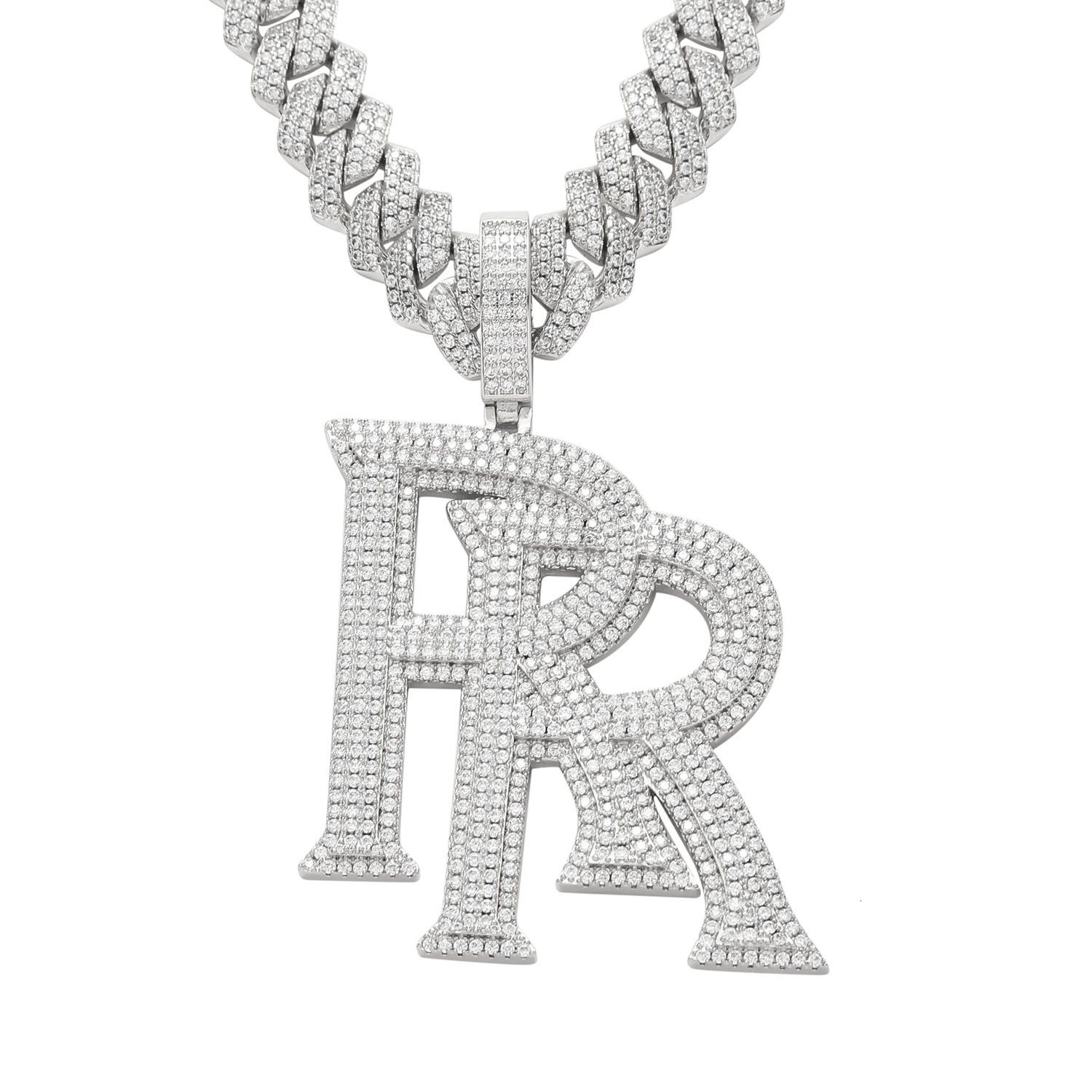Necklace mens hip-hop Necklace roddyricch same double r Rolls Royce letter Pendant