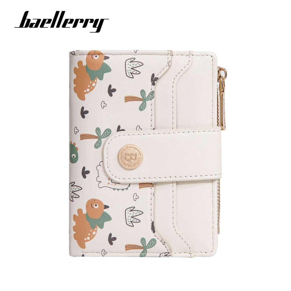 New Women's Short Baellerry Korean Version Cartoon Dinosaur Print Snap Button Wallet Zipper Coin Purse