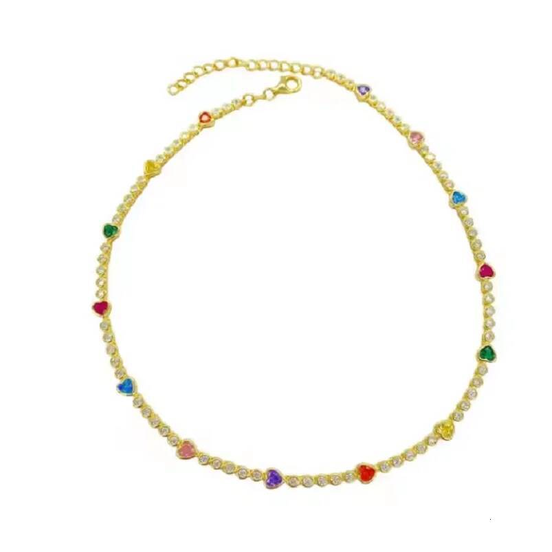 Gold Color Summer Colorful Jewlery Geometric Round Heart Shaped CZ Fashion Women Choker Tennis Necklace