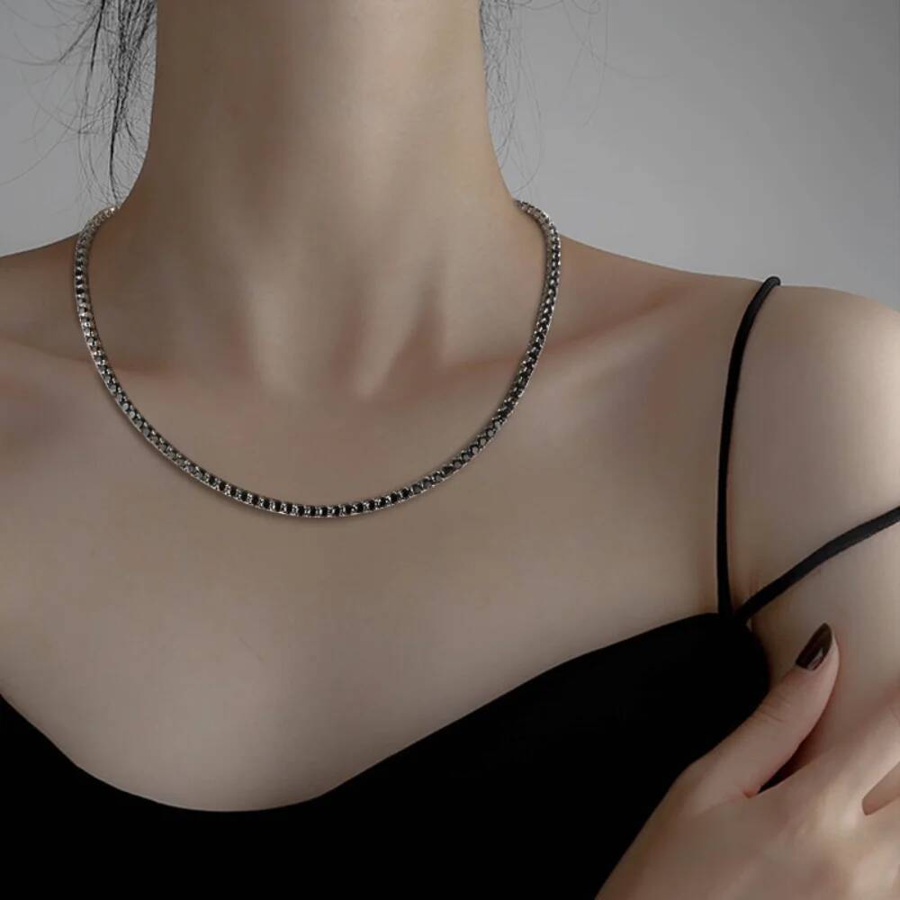 FEOBUR 3/4/5mm Black Moissanite Tennis Necklace Sier S for Man Women Full Dia Chain Hip Hop Jewelry with Certificate