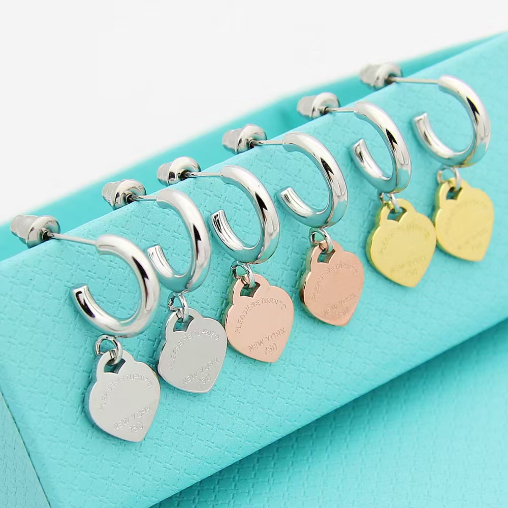 Brand T earrings classic peach heart earrings luxurious 18k gold jewelry earrings stainless steel designer earrings for women