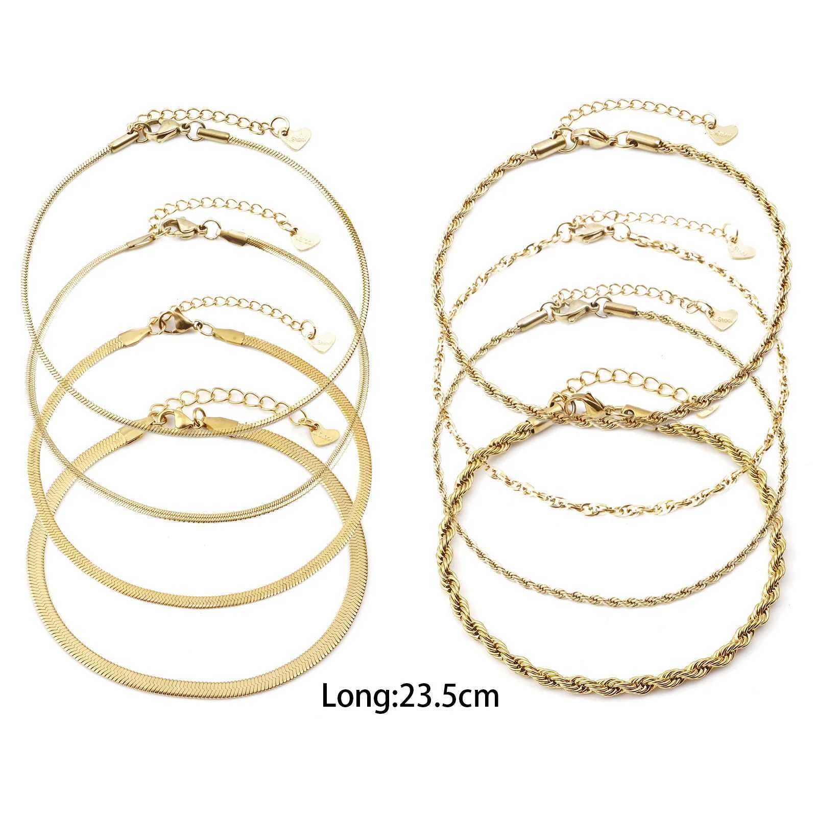 1pc Stainless Steel Anklet Gold Color Link Chain Anklet Bracelet For Women Barefoot Beach Leg Chain Summer Jewelry 23.5cm long W250604