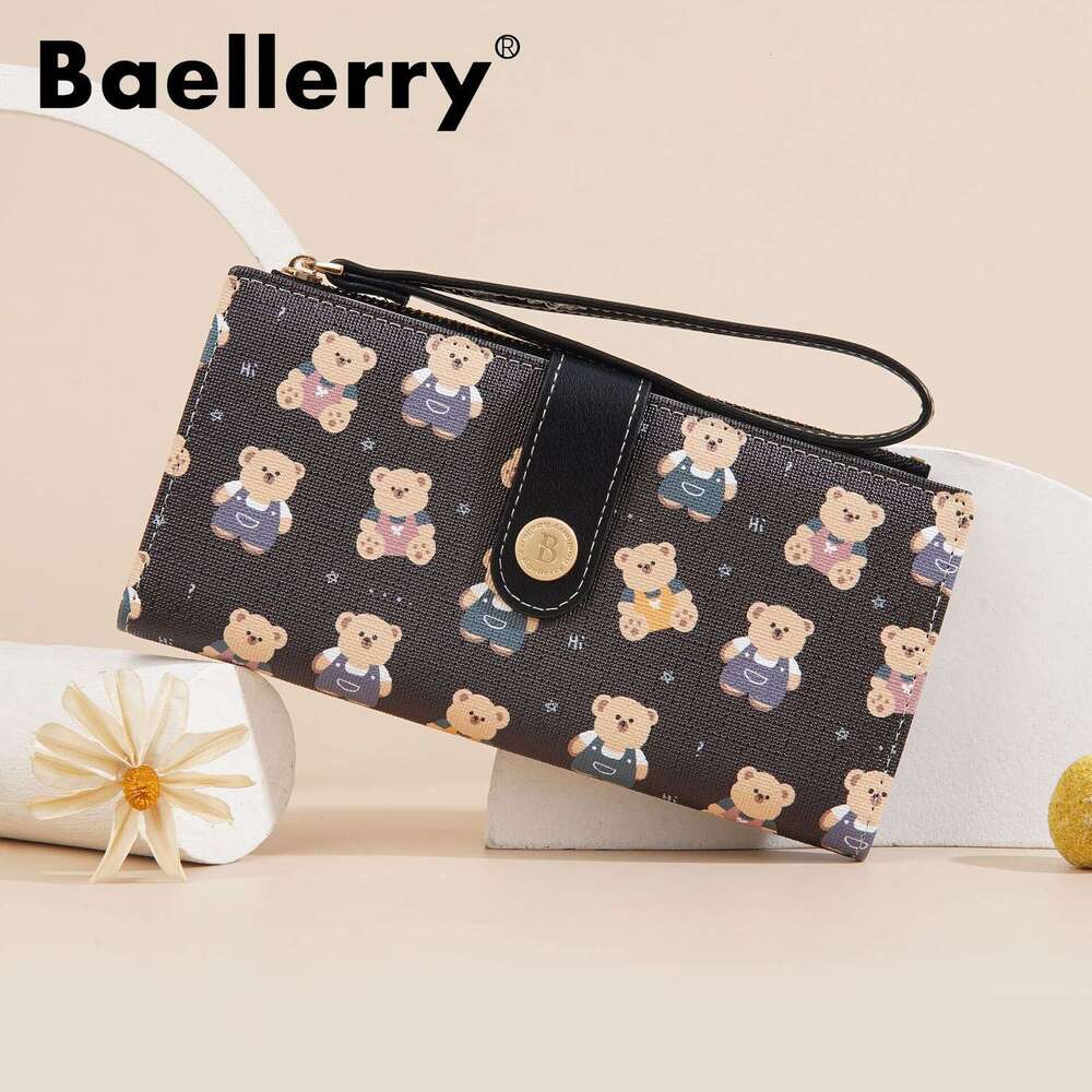 New Women's Long Baellerry Cartoon Bear Print High-end Zipper Snap Wallet