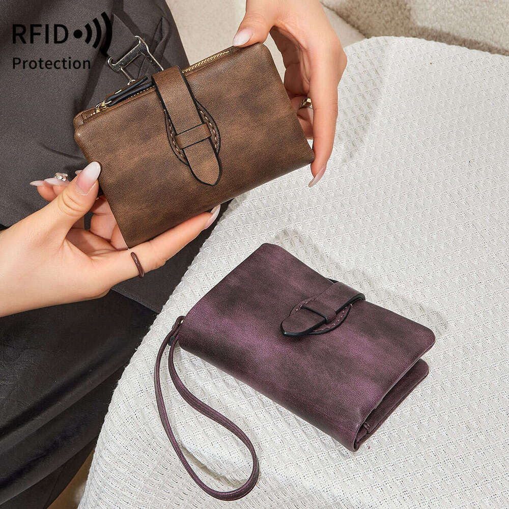 New RFID Women's Wallet Soft Leather Solid Color 70% off Short Fashion Zipper Buckle Coin Purse