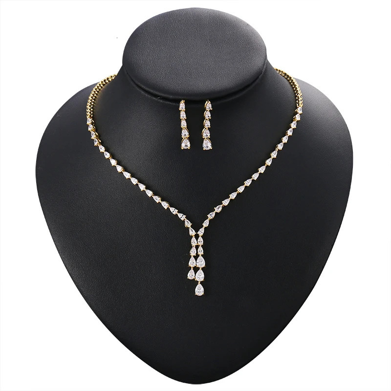 WEIMANJINGDIAN Arrival High Quality Teardrop Cubic Zirconia CZ Necklace and Earring Elegant Wedding Bridal Jewelry Set 250530