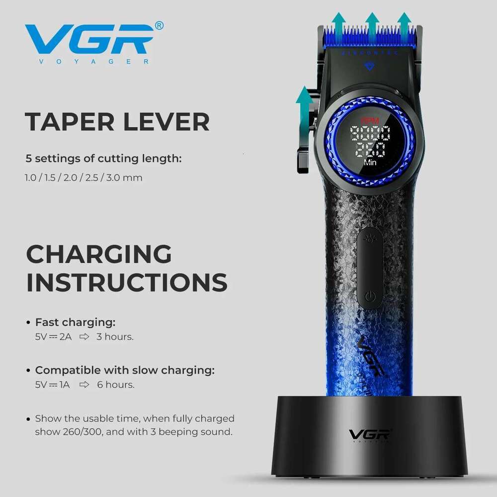 VGR 9000 RPM Brushless Motor Cut Hine Electric Barber Cordless Metal Hair Clipper Men V-001