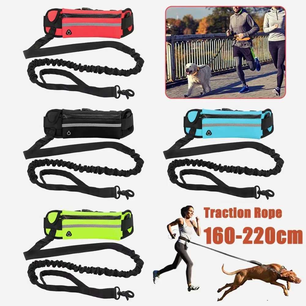 Nylon Pet Leash with Waist Bag Elastic Reflective Belt Buckle Pet Dogs Waist Belt Retractable Adjustable Dog Traction Rope Leash W250604