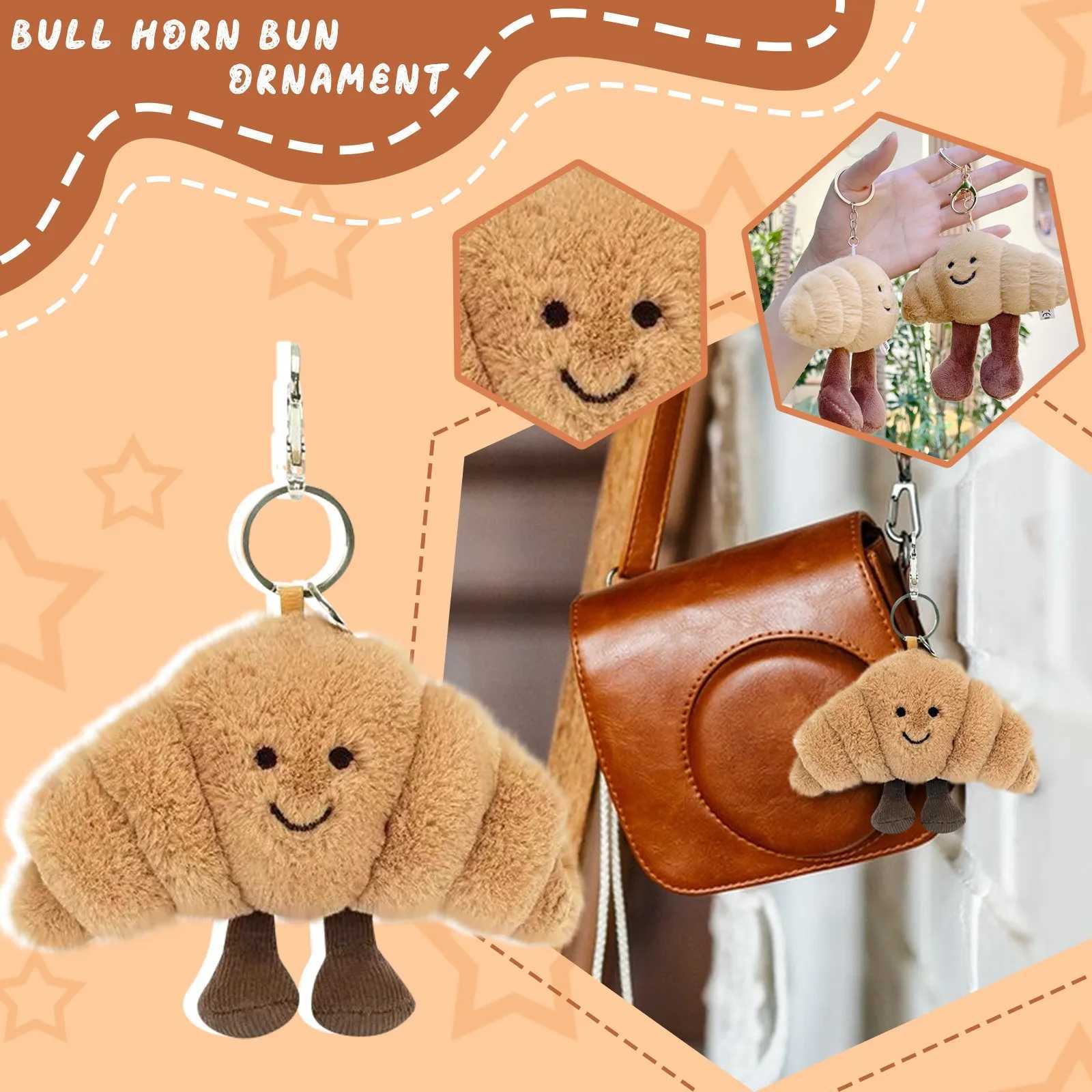 Adorable Croissant Bag Charm Keychain Cute Plush Novelty Food Shape Accessory for Mobile Phones or Bags Gift Idea W250604