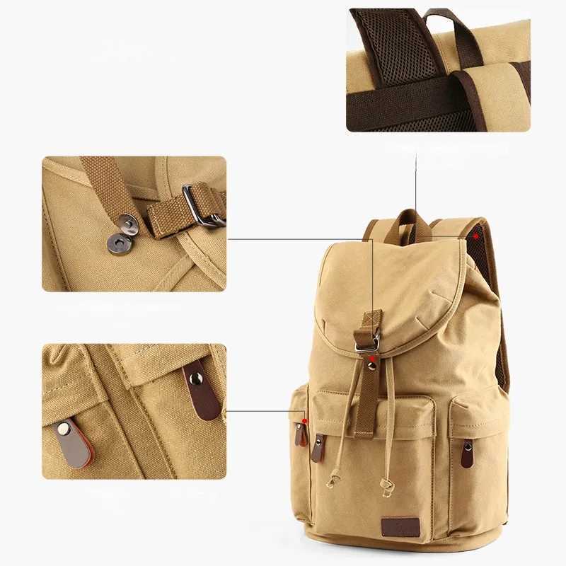 MOYYI Men Vintage Canvas Backpack Large Capacity 15.6inch Laptop Casual Bag For Commuter Travel Premium Durable Unisex BackpackW250603
