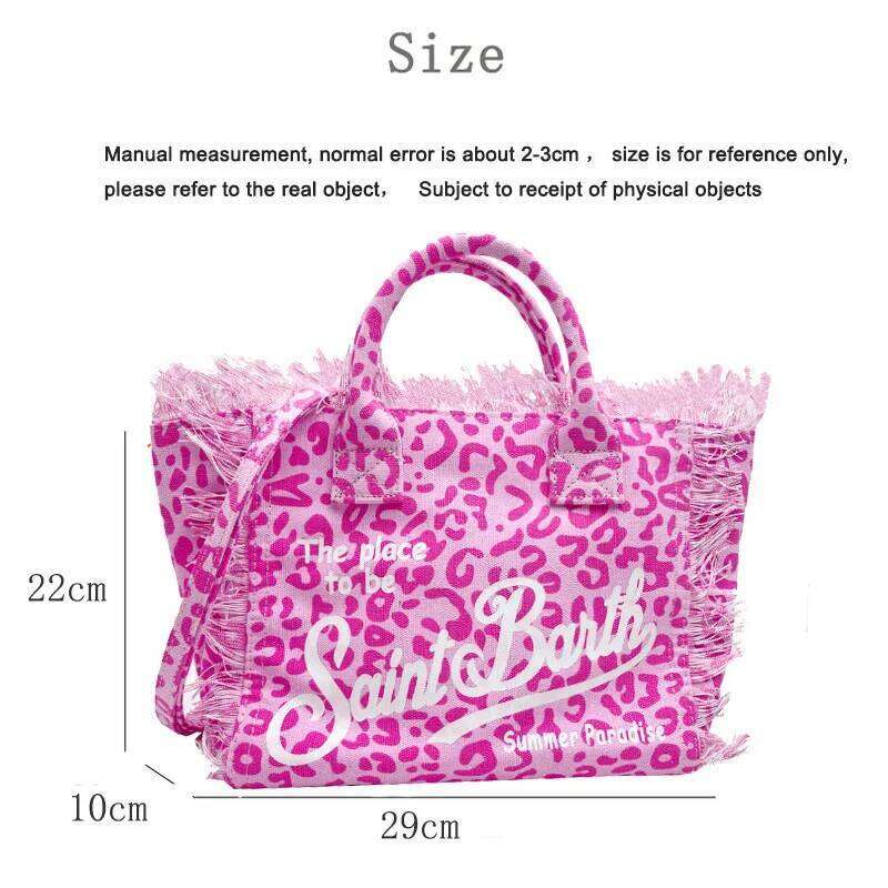 Women's Bags Designer Women's Wear Saint Barth Handbag New Beach Casual Fringe Canvas Leopard Print Rose Red Small Tote Bag For Women