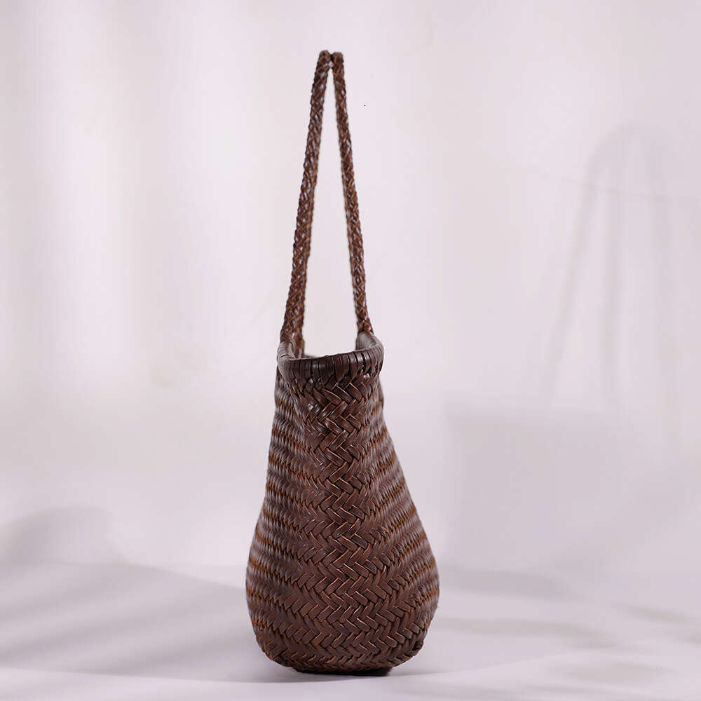 Woven Bag Leather Top Layer Vegetable Tanned Pure Handwoven Basket Handbag Genuine Leather Large Capacity Tote Bag Soft Woven Tote