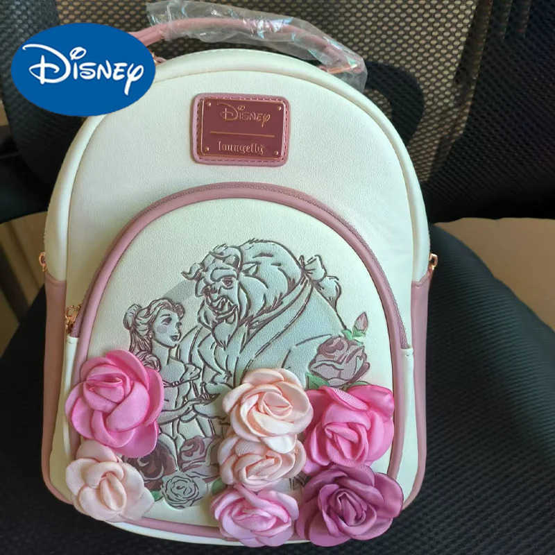 Disney In Stock 2025 New Loungefly Disney Beauty And Beast Flower Shoulder Bag Travel Bag Student Backpack Birthday Christmas Gift X250604