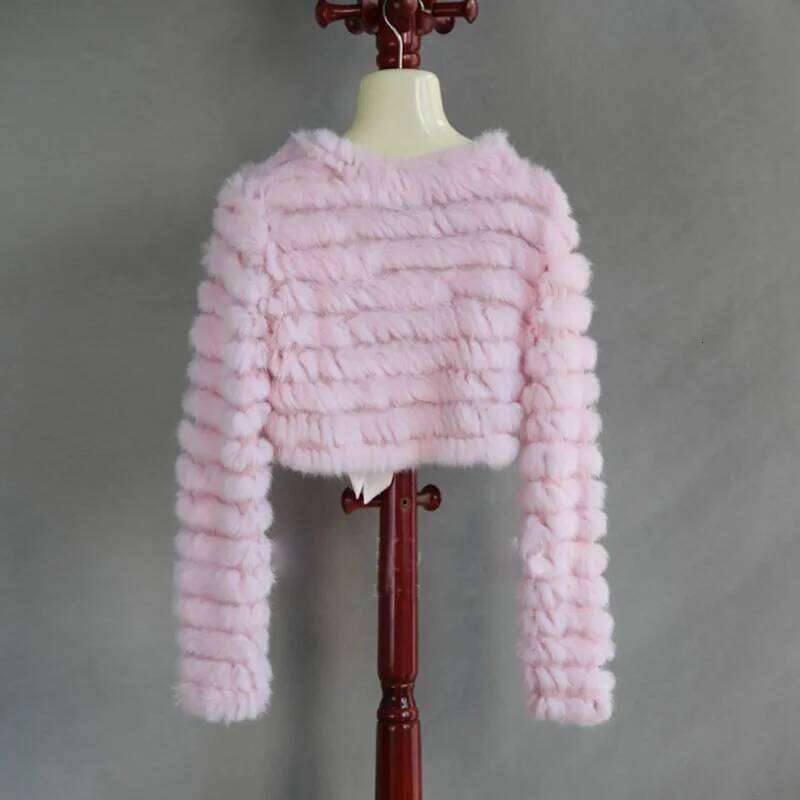 2023 Autumn Real Rabbit Knitted Long Sleeve V-neck Casuall Genuine Fur Outwear Open Matching Dresses Fall Coat