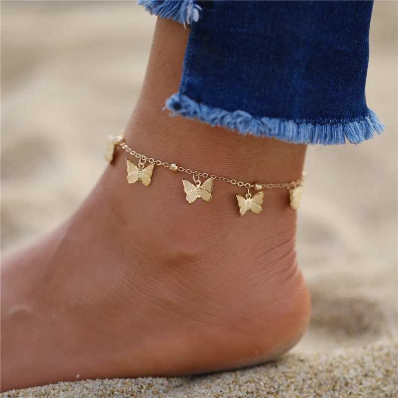 Bohemian Gold Silver Color Butterfly Anklets For Women Fashion Beads Anklet Summer Beach Ankle Bracelet Foot Chain Jewelry W250604
