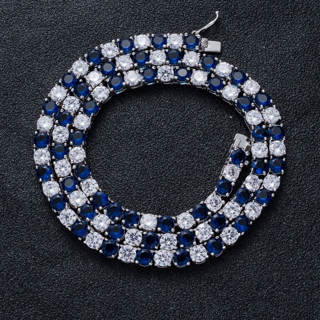 Necklace Mens Hip Hop 5mm Tennis Chain Tennis Chainlan Blue White Colored Moissanite Necklace