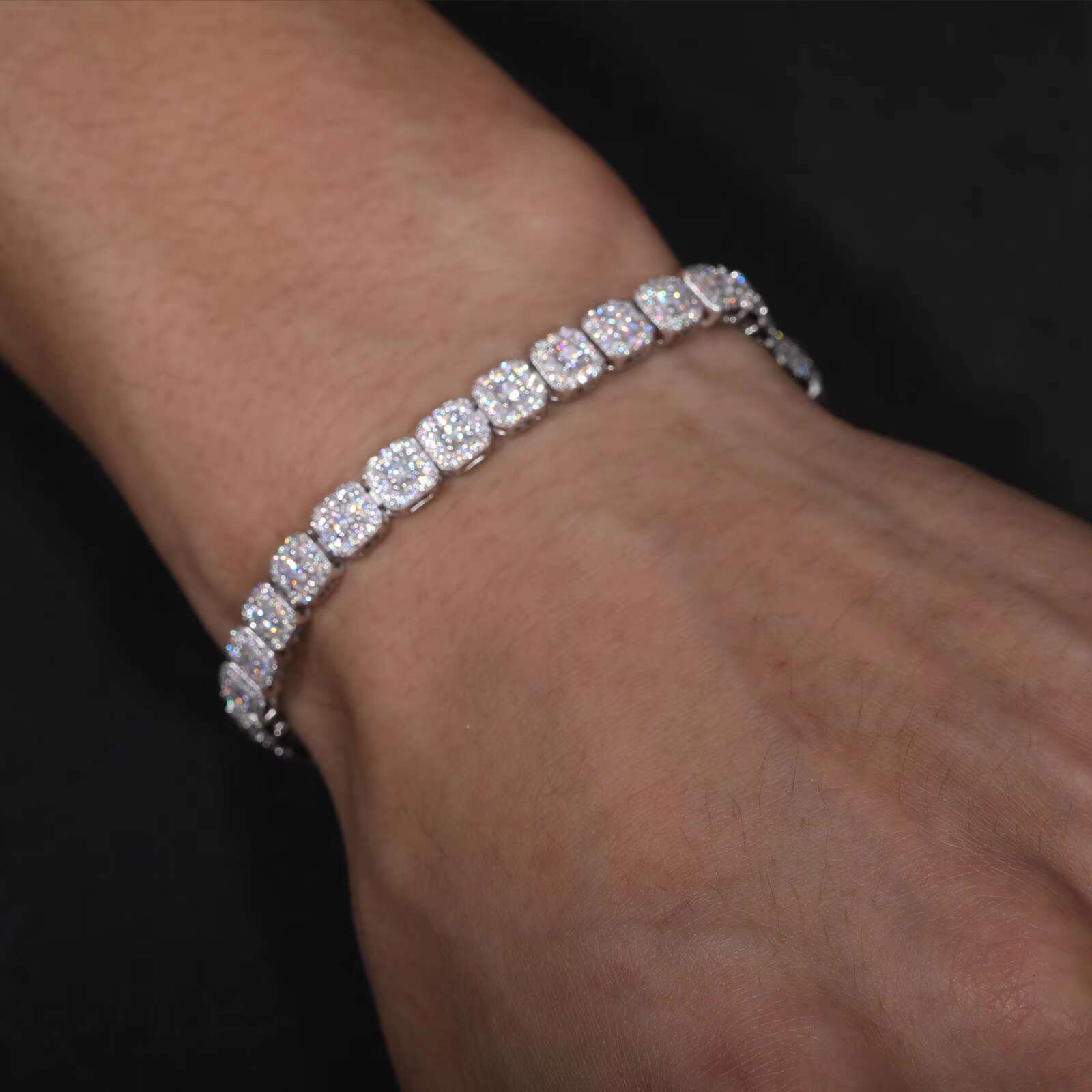 Sparkling 6mm Moissanite Halo Tennis Bracelet High Quality White Gold Non Fade 925 Sterling Silver Hip Hop Jewelry for Men