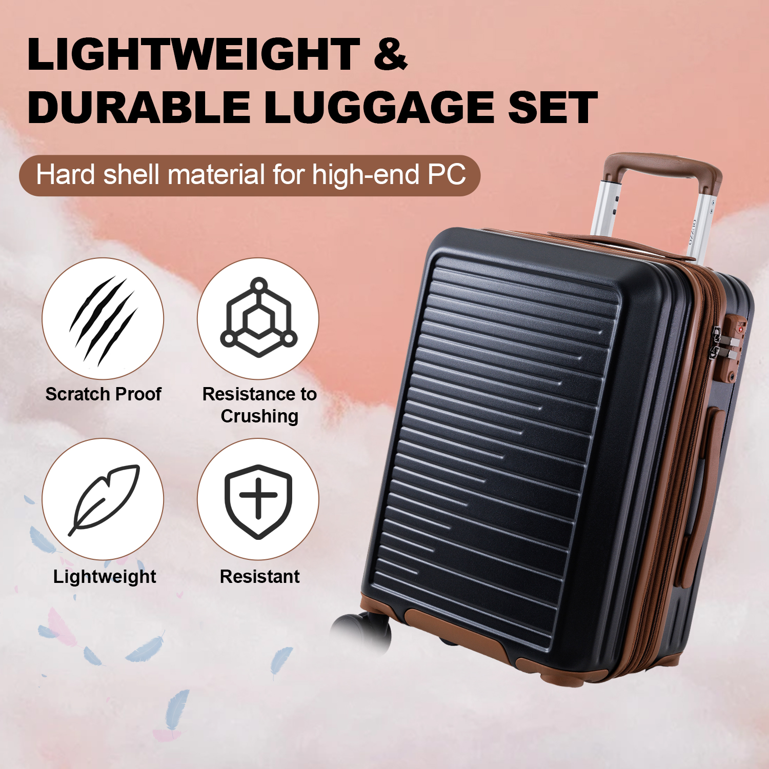 Expandable Carry - On ABS Luggage Sets with TSA Lock for Personal Travel and Business Trips, Set of 5