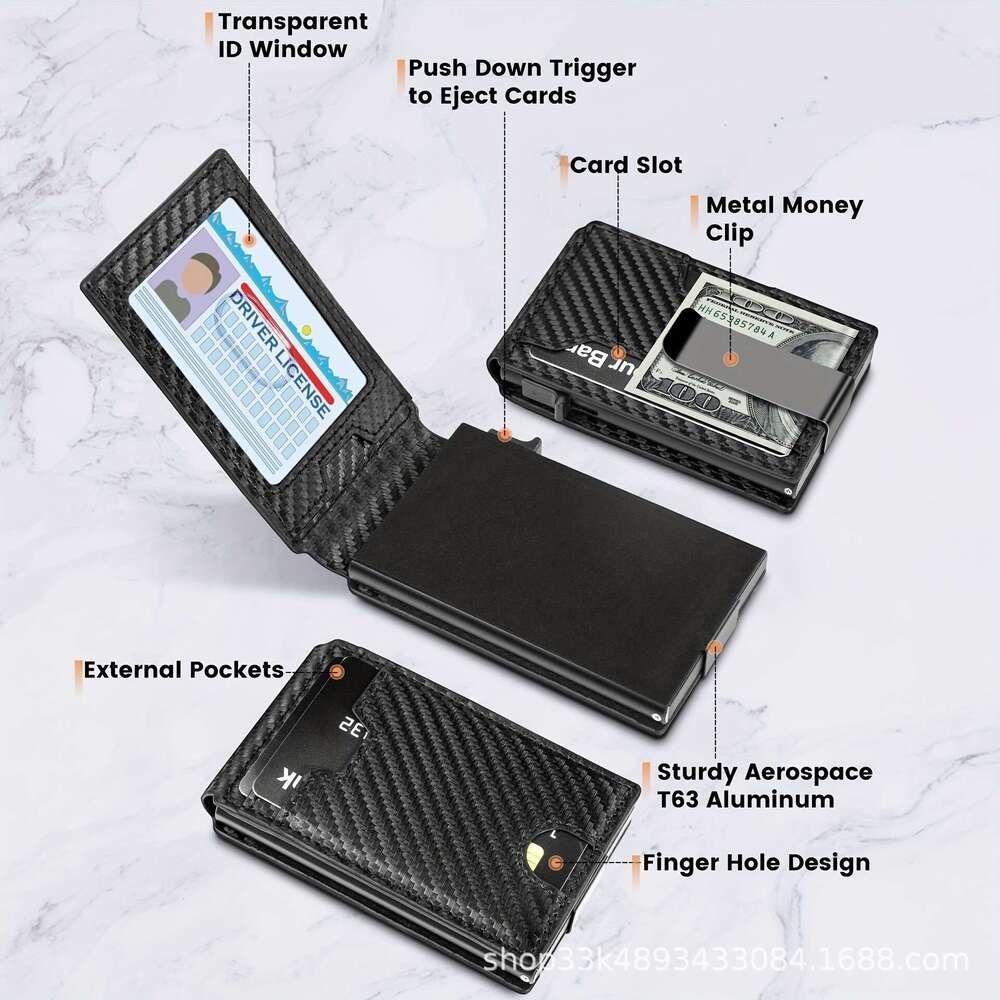 Carbon Fiber Leather Multi-Card Slot Short USD Clip Anti-Theft 80% off Men's Wallet