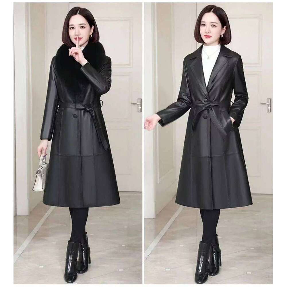 Chic Casual Trenchcoat Women's Overcoat 2024 Autumn Winter New Fashion Loose Mid-Length All-Match PU Leather Coat