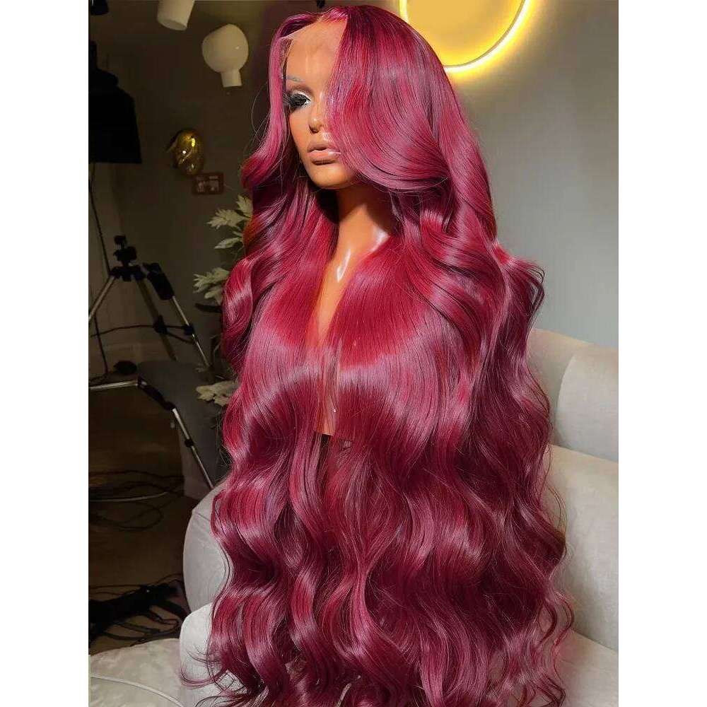 250 Density 99J Bury 13x6 Frontal Wigs Body Wave 30 40 Inch 13x4 HD Lace Front Wig Human Hair Red Wine Water Brazilian
