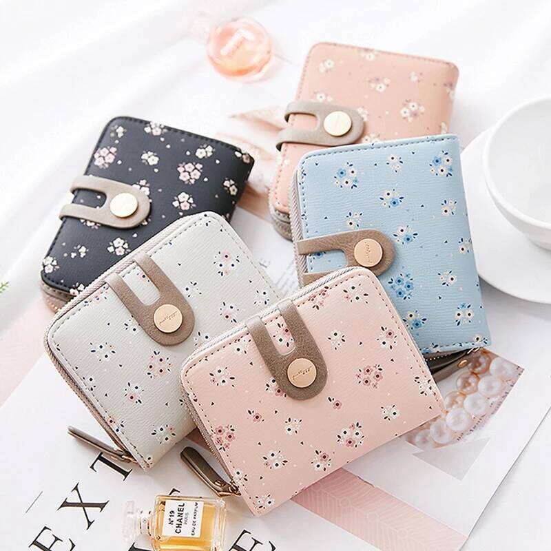 Spring summer new purse female short Japanese and Korean PU printed zipper buckle fashion mini trend money clip creative mul