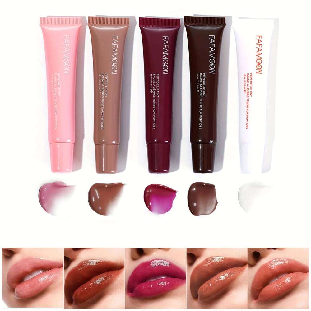 free shipping 5-color glossy balm, moisturizing, hydrating and lightening lines, fruity makeup liquid, tinted lip balm suitable for da